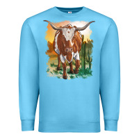 Ocean Blue longhorn cow with desert background Premium Sweatshirt - RanaPortraitStore