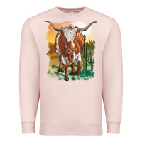 Pale Pink longhorn cow with desert background Premium Sweatshirt - RanaPortraitStore