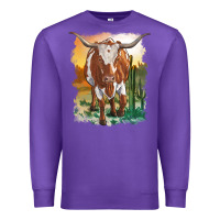 Purple longhorn cow with desert background Premium Sweatshirt - RanaPortraitStore