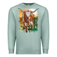 Seafoam longhorn cow with desert background Premium Sweatshirt - RanaPortraitStore