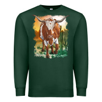 Sports Green longhorn cow with desert background Premium Sweatshirt - RanaPortraitStore