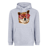 Heather Grey shiba inu with love glasses Heavyweight Hoodie - RanaPortraitStore