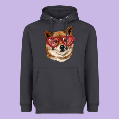 Heavyweight Hoodie shiba inu with love glasses