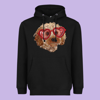 Heavyweight Hoodie toy poodle with love glasses