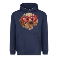 Navy toy poodle with love glasses Heavyweight Hoodie - RanaPortraitStore