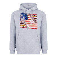 Heather Grey baseball american flag Heavyweight Hoodie - texasbilliewilder