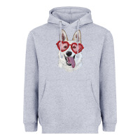 Heather Grey white shepherd with love glasses Heavyweight Hoodie - RanaPortraitStore