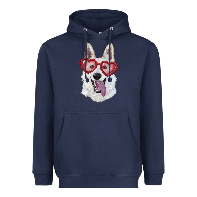 White Shepherd With Love Glasses Heavyweight Hoodie by RanaPortraitStore | Teevron