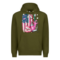 Army Green American flag and dental elements with teeth Premium Hoodie - AdoDesignShop