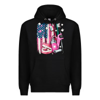 Black American flag and dental elements with teeth Premium Hoodie - AdoDesignShop