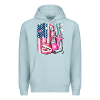 Blue Mist American flag and dental elements with teeth Premium Hoodie - AdoDesignShop