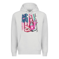Dove Grey American flag and dental elements with teeth Premium Hoodie - AdoDesignShop