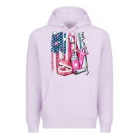 Lilac American flag and dental elements with teeth Premium Hoodie - AdoDesignShop