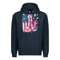 Navy American flag and dental elements with teeth Premium Hoodie - AdoDesignShop