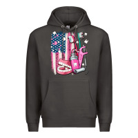 Smoke American flag and dental elements with teeth Premium Hoodie - AdoDesignShop