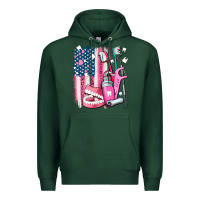 Sports Green American flag and dental elements with teeth Premium Hoodie - AdoDesignShop