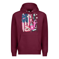 Burgundy American flag and dental elements with teeth Premium Hoodie - AdoDesignShop