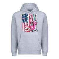 Heather Grey American flag and dental elements with teeth Premium Hoodie - AdoDesignShop