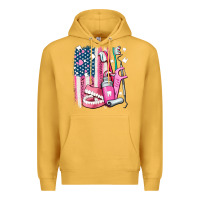 Mustard American flag and dental elements with teeth Premium Hoodie - AdoDesignShop