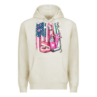 Oatmeal Heather American flag and dental elements with teeth Premium Hoodie - AdoDesignShop