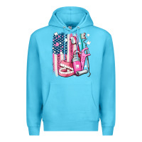 Ocean Blue American flag and dental elements with teeth Premium Hoodie - AdoDesignShop