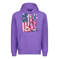 Purple American flag and dental elements with teeth Premium Hoodie - AdoDesignShop