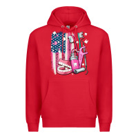 Red American flag and dental elements with teeth Premium Hoodie - AdoDesignShop