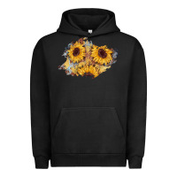 Sunflower Glitter Leather Patch Urban Hoodie | Teevron