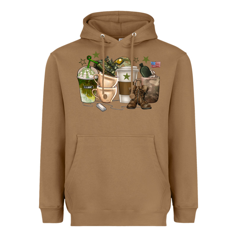 Coffee Cups Army Heavyweight Hoodie by texasbilliewilder | Teevron