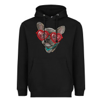 Black french bulldog with love glasses Heavyweight Hoodie - RanaPortraitStore