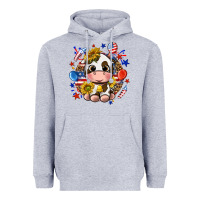 Heather Grey cute cow fourth of july Heavyweight Hoodie - texasbilliewilder