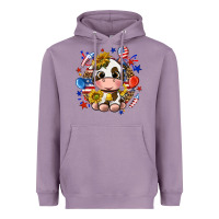 Lavender cute cow fourth of july Heavyweight Hoodie - texasbilliewilder