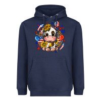 Navy cute cow fourth of july Heavyweight Hoodie - texasbilliewilder