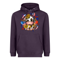 Plum cute cow fourth of july Heavyweight Hoodie - texasbilliewilder