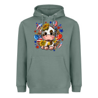 Sage cute cow fourth of july Heavyweight Hoodie - texasbilliewilder