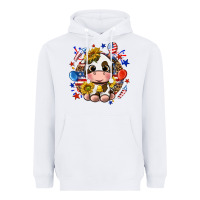 White cute cow fourth of july Heavyweight Hoodie - texasbilliewilder