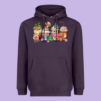 Pink Gingerbread Coffee Cups Heavyweight Hoodie Designed By Zillion Design Studio