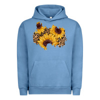 Pigment Pebble Blue sunflower leopard patch Urban Hoodie - AdoDesignShop