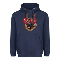 Navy german shepherd with love glasses Heavyweight Hoodie - RanaPortraitStore