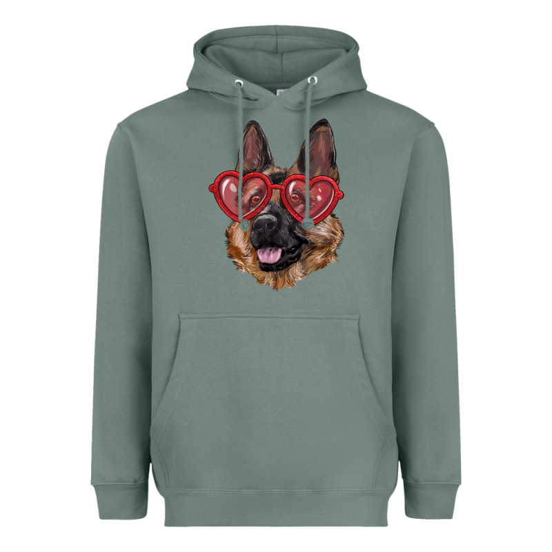 German Shepherd With Love Glasses Heavyweight Hoodie by RanaPortraitStore | Teevron