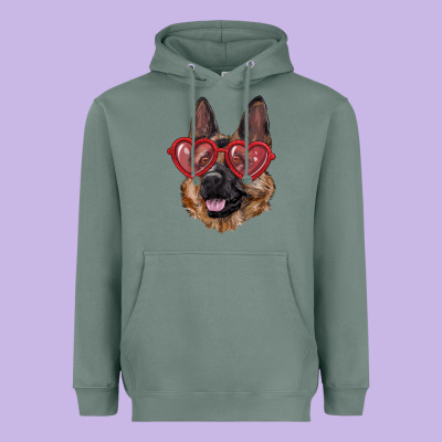 Heavyweight Hoodie german shepherd with love glasses