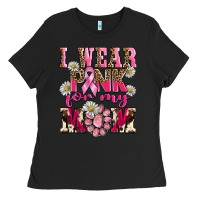 Black i wear pink for my mom Ladies Tee - BarkalooDesign