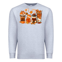 Heather Grey Fall Coffee Cups Premium Sweatshirt - texasbilliewilder