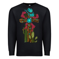 Cross Gemstone Cactus Roses Cowboy Hat Premium Sweatshirt | Teevron