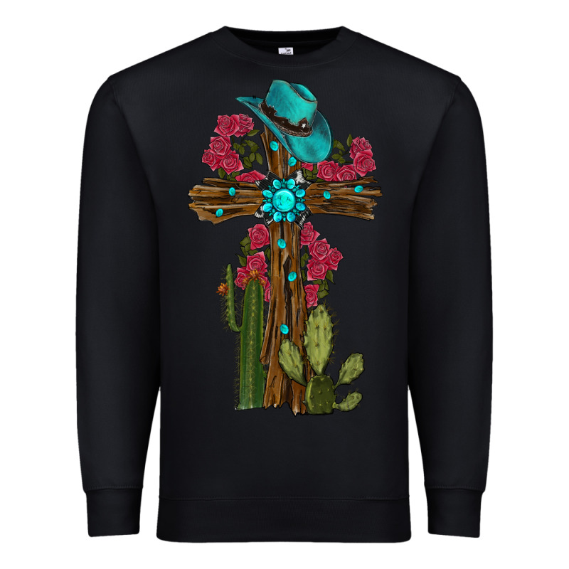 Cross Gemstone Cactus Roses Cowboy Hat Premium Sweatshirt by RanaPortraitStore | Teevron