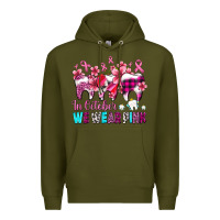 Army Green in october we wear pink cancer ribbon with teeth Premium Hoodie - AdoDesignShop