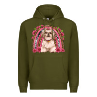 Army Green shih tzu floral rainbow Premium Hoodie - Artiststas