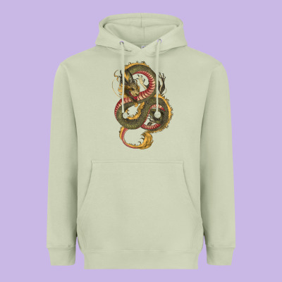 Heavyweight Hoodie green and yellow dragon