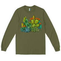 Army Green watercolor cactus Long Sleeve Tee - BarkalooDesign