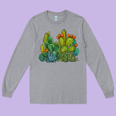 Watercolor Cactus Long Sleeve Tee Designed By Barkaloodesign
